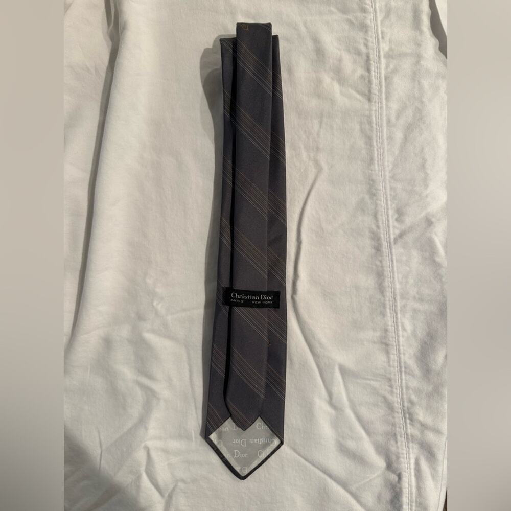 Christian Dior Gray Striped Silk Tie Men’s Designer Classic Formal Office - Picture 6 of 7